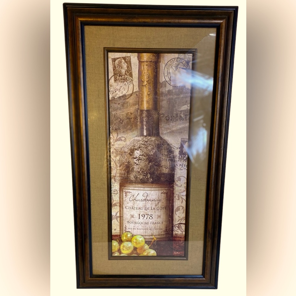 Wine Bottle & Grapes Large Framed Wall Hanging Art Print 27x14 Signed Vero